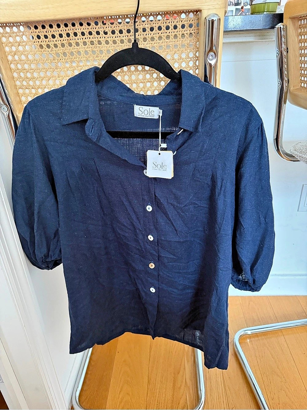 Sole Button Front Blouse in Blue NWT